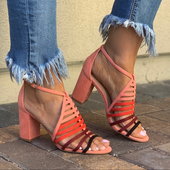 NIB Blush Pink Block Heel Caged Ankle Strap Sandal - Picture 2 of 8